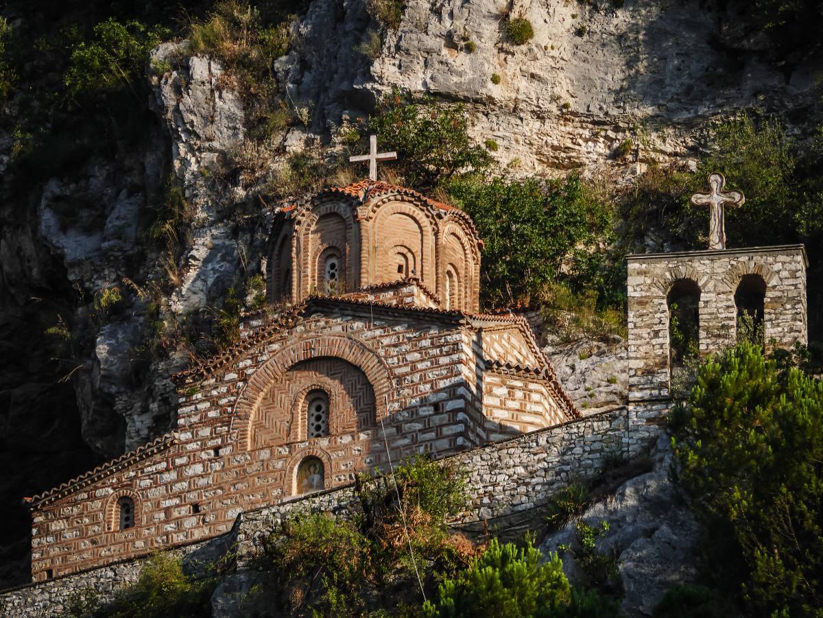 Orthodox church on edge of cliff in Berat albania